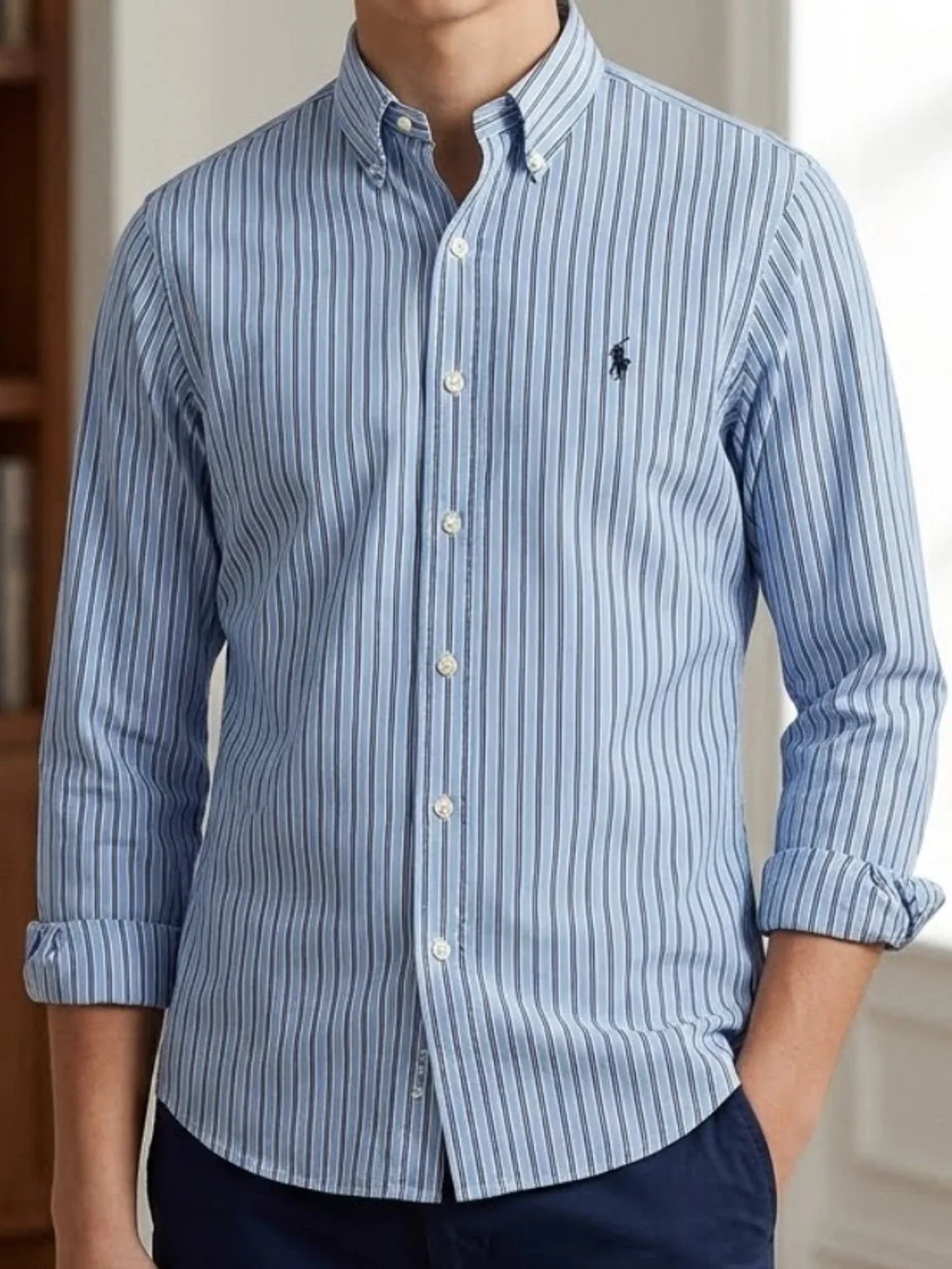 Ralph Lauren Boys Blue Striped Long Sleeve Button Down Shirt Size 5